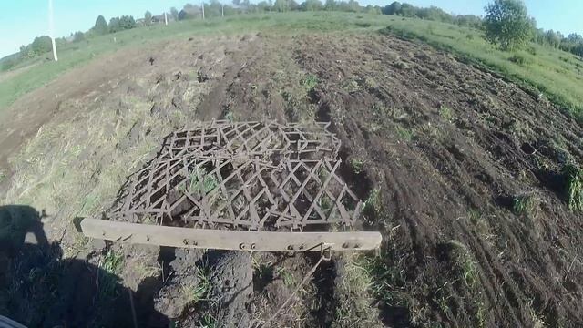 Трактор Т-40 и боронование вспаханной целины  самодельной зубовой бороной , 4-й участок под фацелию