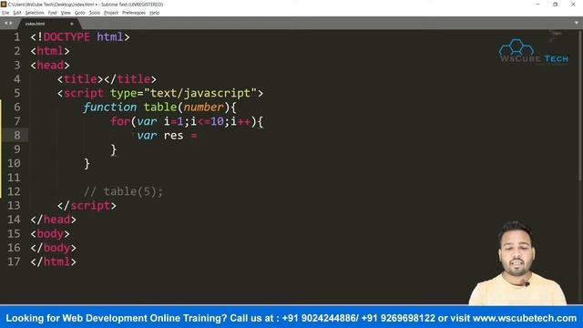 What is the JavaScript Program to Print the Table of any Number using the Function