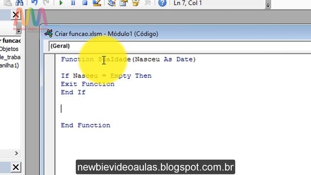 Excel Macros (VBA) - Aula 10 - Criando função / Calcular diferença de anos/idade (DATEDIFF) смотреть онлайн
