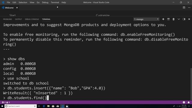 Creating our Database in MongoDB. Inserting and Finding Documents. смотреть онлайн