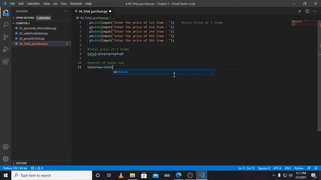 Starting Out With Python Chapter 2 exercise program 4 - Total Purchase - Solved in Urdu/Hindi.