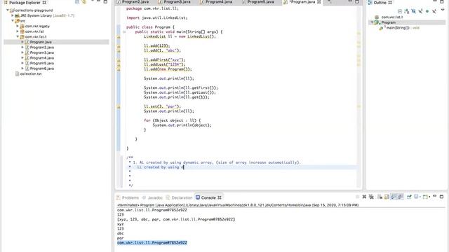 List Interface - LinkedList class (ArrayList vs Linked List)