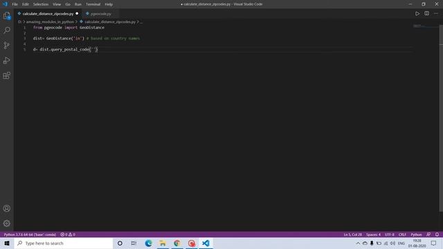 Calculate distance between zip codes in python