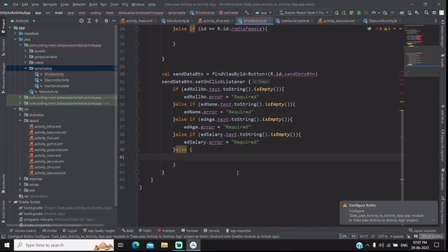 How to Pass Data from One Activity To Another Activity using Serializable Android Studio Kotlin