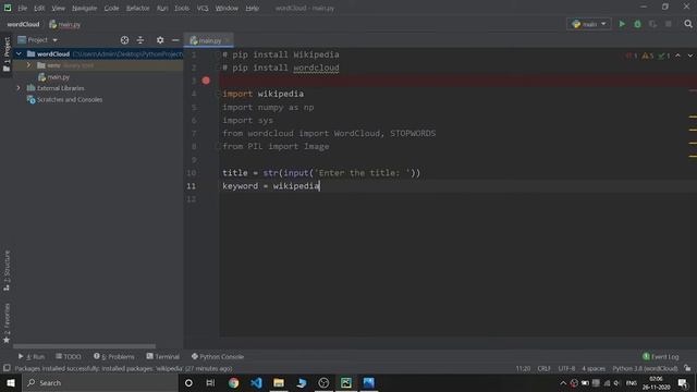 Python Mini Project : Generate Word Cloud in Python | Hindi Tutorial
