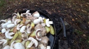 Картошка по селянски на садже с мясом и грибами