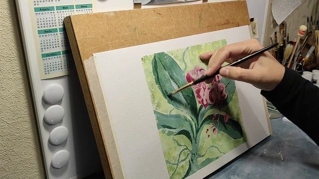 Рисую орхидею - трафареты, акриловая гуашь смотреть онлайн