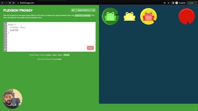Flexbox Froggy | Learn CSS with Game ? | Level 4 | justify-content