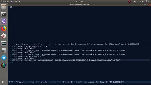 Emacs Screencast:  login using hash in python EP01 hash basics