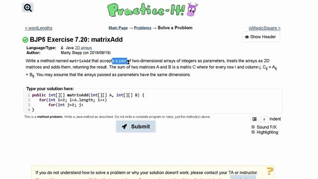 Java Practice It | Exercise 7.20: matrixAdd | arrays, condition, 2D array смотреть онлайн
