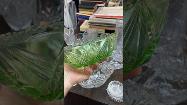 Зеленый салатник #антиквариат #хрусталь #посуда