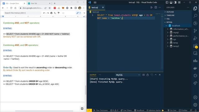 SQL Basics: Understanding AND/OR/NOT Operator & ORDER BY keyword under 12 minutes