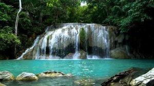 waterfall on the wonderful piano music || Great view of the turquoise water