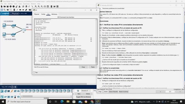 CCNA 2 1.5.10 Packet Tracer: verificar redes conectadas directamente (Español) смотреть онлайн