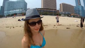 Обзор пляжа Хэунде , город Пусан, Южная Корея