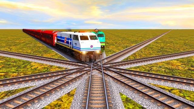 5 Colorful Diesel Trains Crossroad at Line Up On Each Track | Fast Trains Crossing Branch Track смотреть онлайн