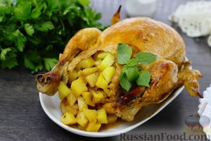 Гарнир-сюрприз.
КУРИЦА, ФАРШИРОВАННАЯ КАРТОФЕЛЕМ