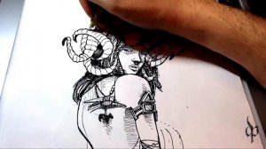 Horned Girl Time Lapse Ink Drawing