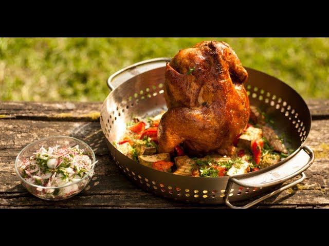 Курица, запечённая целиком с овощами | Лазерсон. Гриль