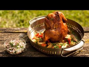 Курица, запечённая целиком с овощами | Лазерсон. Гриль