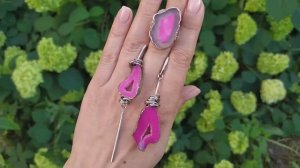 Серьги и кольцо из натуральных камней агат | Украшения ручной работы с натуральными камнями| Jewelry