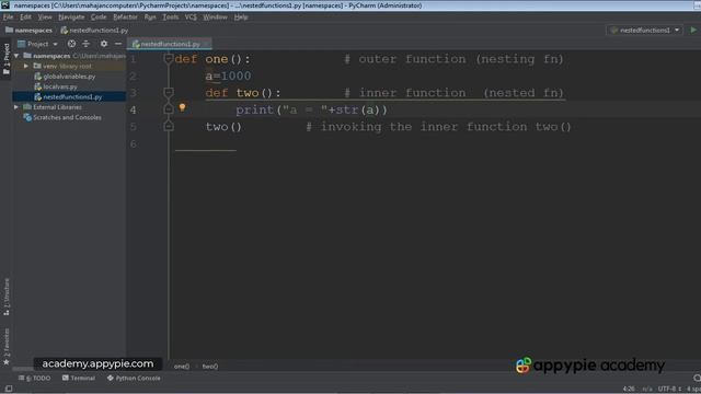 Nested functions & scope - Lesson 93