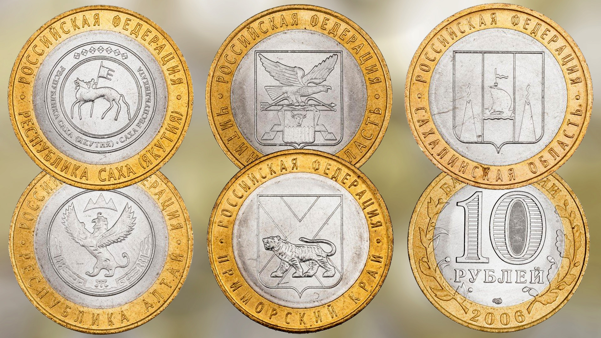 Монеты 10 рублей серии Российская Федерация выпуска 2006 года.