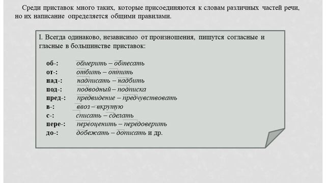 Правописание корней с чередованием гласных  е - и. Правописание согласных и гласных в приставках.