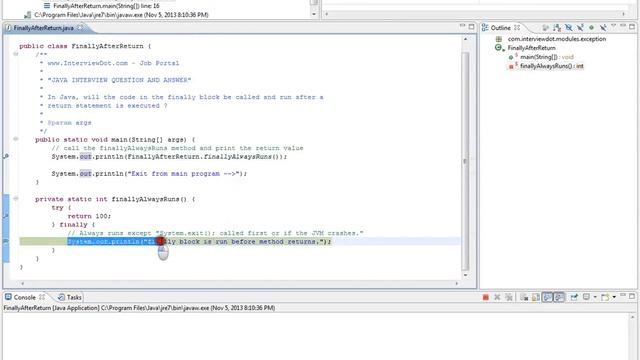 Finally always runs even there is a return statement Java смотреть онлайн