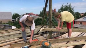 моя стройка - 17, установка диагональных стропил вальмовой крыши.