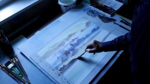 ""Пейзаж". Мастер-класс в технике акварель "по-мокрому"