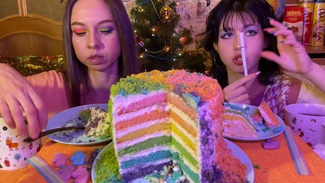 СЛАДКИЙ?МУКБАНГ/РАДУЖНЫЙ?ТОРТ?/МАРМЕЛАДКИ?/ SWEET MUKBANG/ RAINBOW CAKE/JELLY BEANS