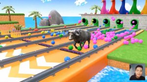 Long Slide Game With Elephant Gorilla Buffalo Hippopotamus Tiger - 3d Animal Game - Funny 3d Animal