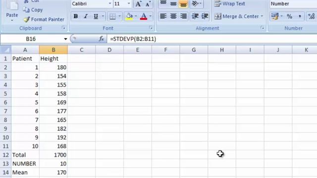 Statistics Lecture 1, Descriptive Statistics; Example using Excel 2007