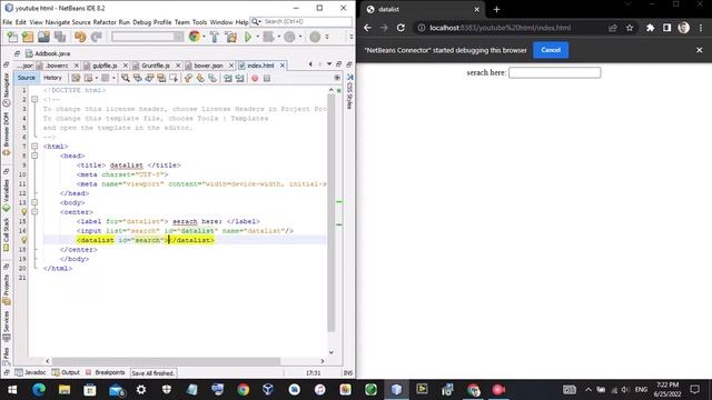 datalist search option (autocompleate suggestion) in HTML NetBeans