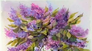 Букет сирени акварелью, быстро и просто