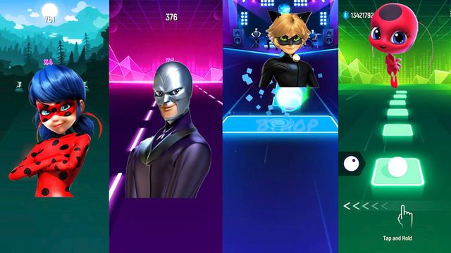 LadyBug Miraculous VS Hawk Moth VS Cat Noir VS Tikki | Tiles Hop EDM Rush!