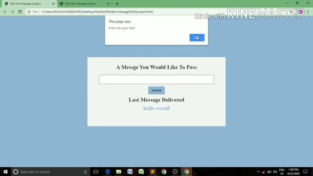 Pass the Message Projects on Javascript by using Sublime text editor....