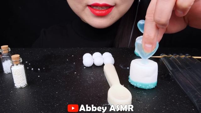 ASMR CLEAR FOODS 투명 디저트먹방, CLEAR JELLY, EDIBLE SPOONS, POPPING BOBA, PEEPS, DRINKING SOUNDS 신기한 물먹방