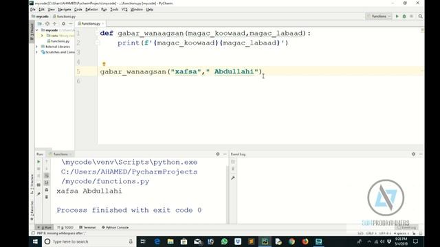 #17 KEYWORD ARGUMENTS AND POSITIONAL ARGUMENTS IN PYTHON (AF SOMALI)