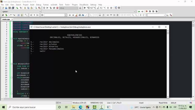 Equivalencias decimal, octal, binario, hexadecimal programado en C++. смотреть онлайн