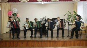 Slavuta, Ukraine, April 11, 2019 Composition "Ukrainka" Performed by a group of bayanists.