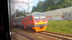 Железная дорога. Электричка Рэкс ЭД4М-0380 ушла в отрыв.