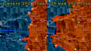 Анимированная карта боевых действий к западу от Авдеевки с март по май 2024 года