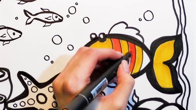 How to draw a fish step by step | fish drawing in aquarium | Coloring pages for kids смотреть онлайн