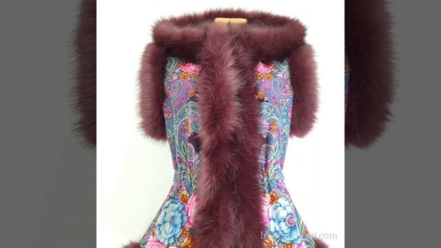 Жилет из павловопосадского платка "Мечты о счастье" с искусственным мехом смотреть онлайн