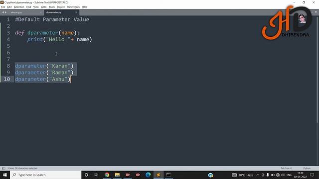 Default Parameter Value (Hindi) | What is Default Parameter Value in Python ? | Hello DHIRENDRA