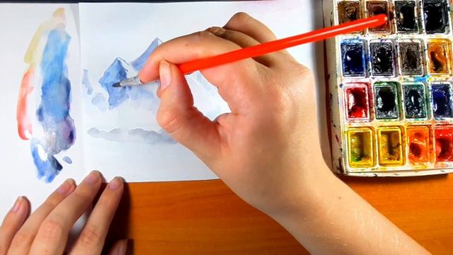 Как рисовать горы. Пейзаж. В горах. смотреть онлайн