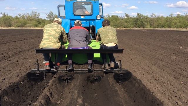 Посадка картофеля самодельной трехрядной сажалкой смотреть онлайн