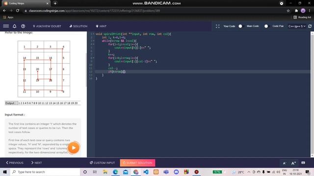 Coding Ninjas Spiral Print Problem (Character and 2D Arrays)